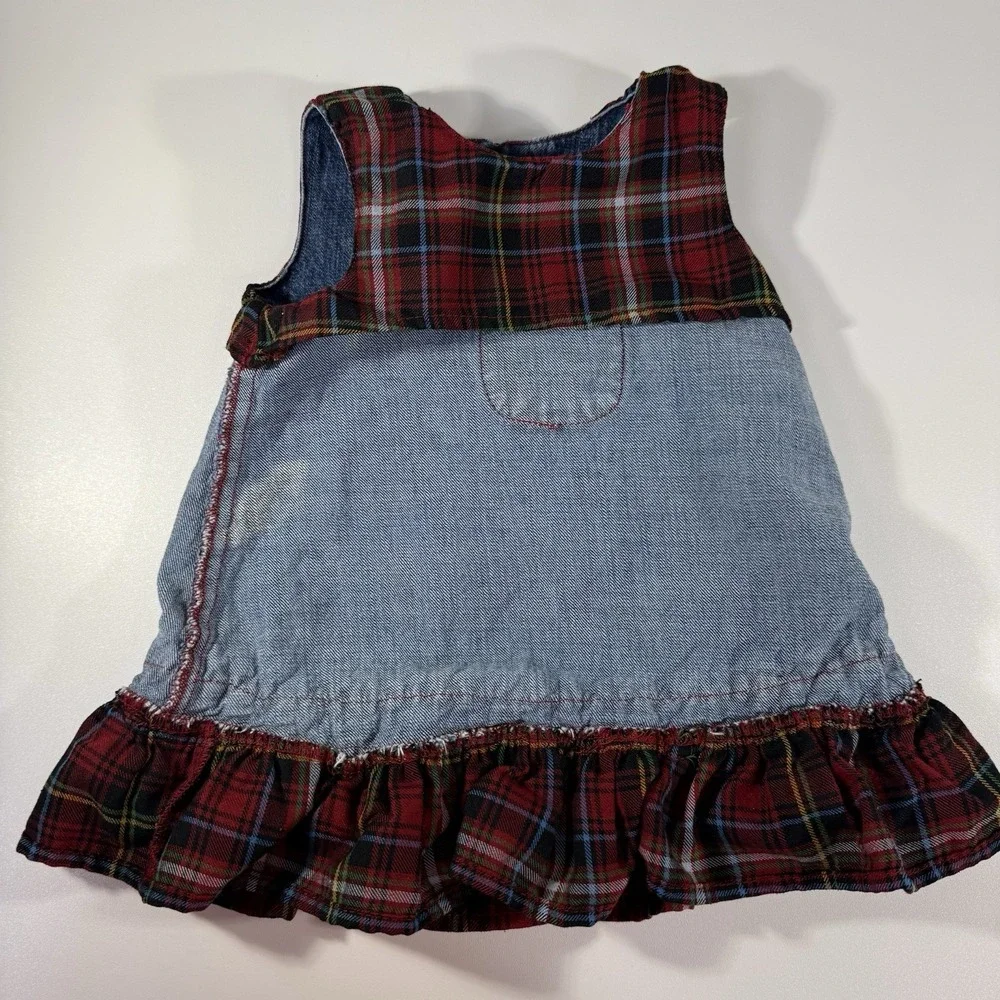 The Children's Place 3-6 Month Denim‎ Jumper Red Plaid Ruffles Fall Christmas